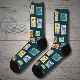Sammlung von Briefmarke auf Farngrün Socken