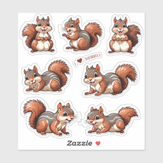 Sammlung von Eichhörnchen Stickers Aufkleber (Blatt)