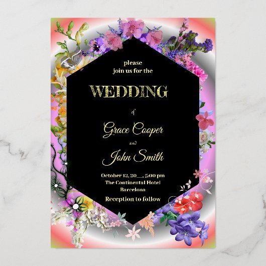 Sammlung von farbenfrohen Blumenmotiven/geometrisc Folieneinladung (Vorderseite)