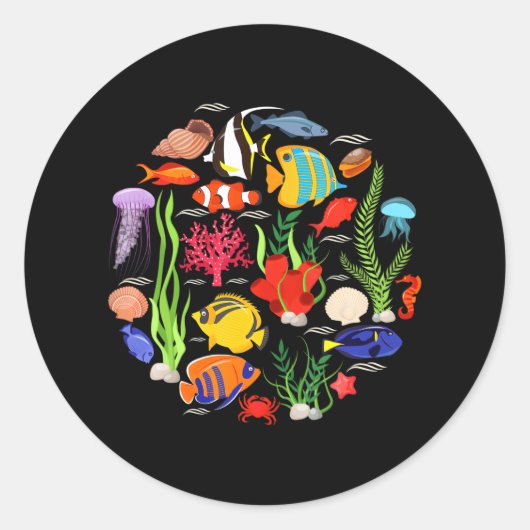 Sammlung von Fischarten unter Wasser Runder Aufkleber (Vorderseite)