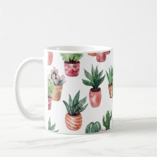 Sammlung von Kakteen in Töpfen, Aquarell. Kaffeetasse