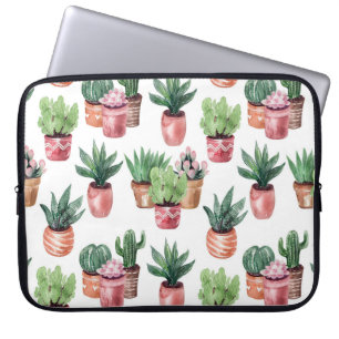 Sammlung von Kakteen in Töpfen, Aquarell. Laptopschutzhülle