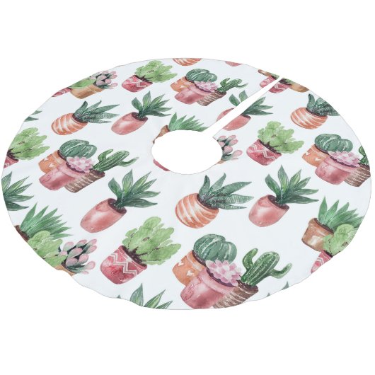 Sammlung von Kakteen in Töpfen, Aquarell. Polyester Weihnachtsbaumdecke (Schrägansicht)