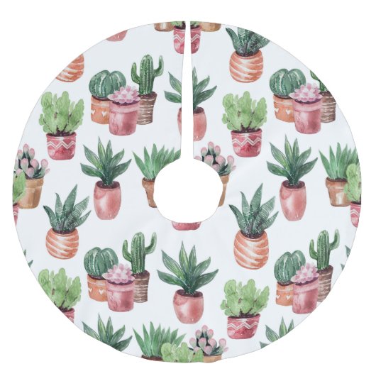 Sammlung von Kakteen in Töpfen, Aquarell. Polyester Weihnachtsbaumdecke (Vorderseite)