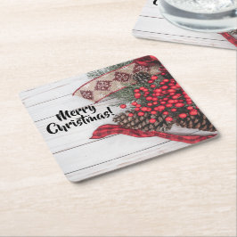 Sammlung von Kiefern und Holly Rechteckiger Pappuntersetzer