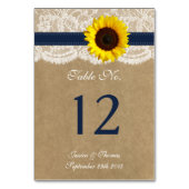 Sammlung von Kraft, Spitzen und Sonnenblumen - Mar Tischnummer (Vorderseite)