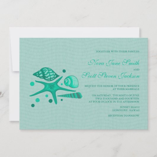 Sammlung von Muscheln - Hochzeitsfeiern am Strand Einladung (Vorderseite)