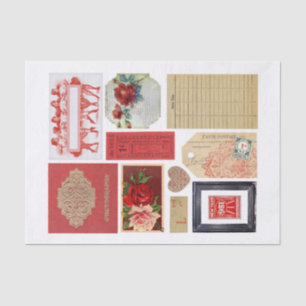 Sammlung von Red Ephemera Fussy Cuts Seidenpapier