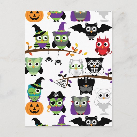 Sammlung von scharfen Halloween-Owls Postkarte (Vorderseite)