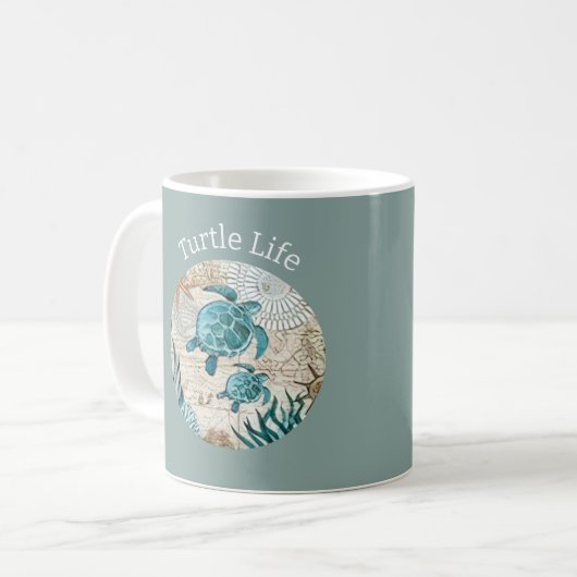 Sammlung von Schildkrötenleben an der Küste Kaffeetasse (Vorderseite Links)