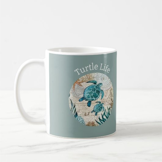 Sammlung von Schildkrötenleben an der Küste Kaffeetasse (Links)