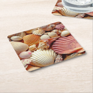 Sammlung von Seashells Scallops Clams and Conch Rechteckiger Pappuntersetzer