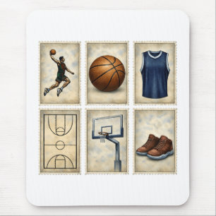 Sammlung von Vintage-Basketball-Briefmarken Mousepad