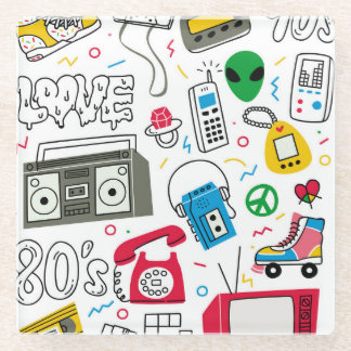 Sammlung von Vintage-Doodles aus den 80er und 90er Glasuntersetzer