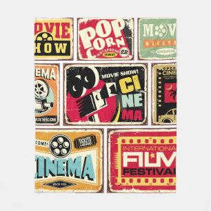 Sammlung von Vintage-Kino-Zinnschildern. Filmindus Fleecedecke