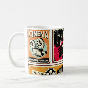 Sammlung von Vintage-Kino-Zinnschildern. Filmindus Kaffeetasse