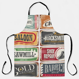 Sammlung von Vintage-Shop-Postern. Retro-Ladenschi Schürze