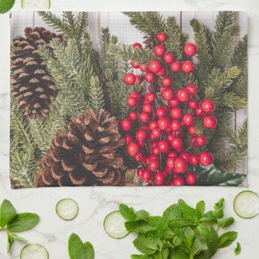 Sammlung Wreath und Holly Holiday Geschirrtuch (Gefaltet)