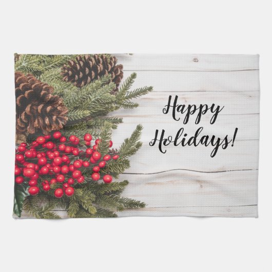 Sammlung Wreath und Holly Holiday Geschirrtuch (Horizontal)