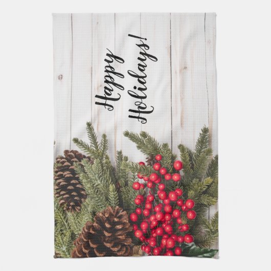 Sammlung Wreath und Holly Holiday Geschirrtuch (Vertikal)