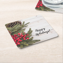 Sammlung Wreath und Holly Holiday Rechteckiger Pappuntersetzer