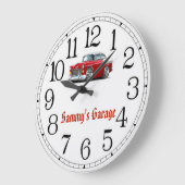 Sammy's Garage Red & White Classic Clock Große Wanduhr (Winkel)