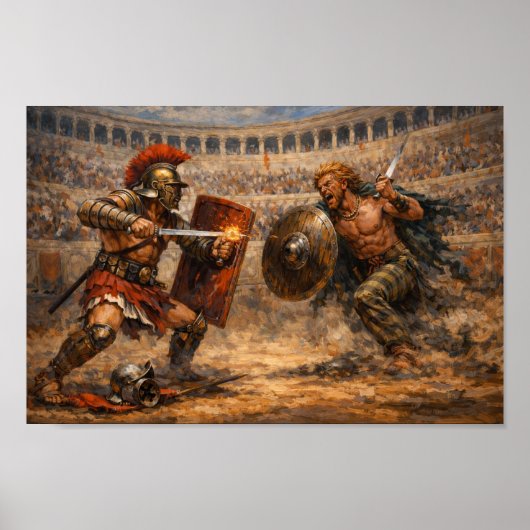 Samnite vs Gaul Gladiator Battle Acrylic Painting  Poster (Vorne)