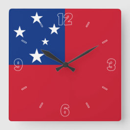 Samoa Flag Red Blue White Stars Numbers Patriotic Quadratische Wanduhr