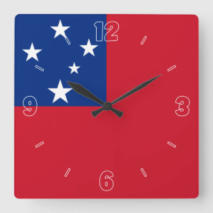 Samoa Flag Red Blue White Stars Numbers Patriotic Quadratische Wanduhr