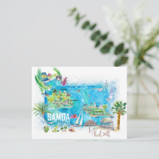 Samoa Illustrierte Insel - Karte (Stehend Vorderseite)