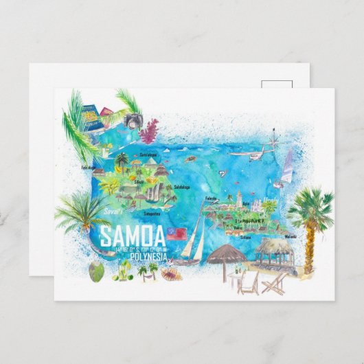 Samoa Illustrierte Insel - Karte (Vorne/Hinten)