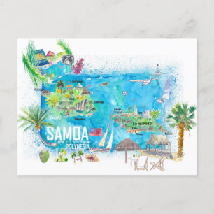 Samoa Illustrierte Insel-Reisekarte Postkarte