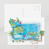 Samoa Illustrierte Insel-Reisekarte Postkarte (Vorne/Hinten)