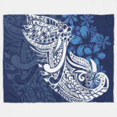 Samoan - Hawaiisch - Polynesisch Blue Tribal Print Fleecedecke (Vorderseite (Horizontal))