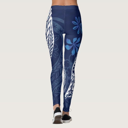 Samoan - Hawaiisch - Polynesisch Blue Tribal Print Leggings (Rückseite)