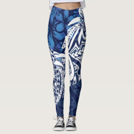 Samoan - Hawaiisch - Polynesisch Blue Tribal Print Leggings