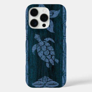 Samoan Tapa Hawaiian Imitats Wood Blue Surfboard iPhone 16 Pro Hülle