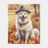 Samoed in Herbst Blätter Erntedank Kunst Fleecedecke (Vorderseite)