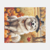 Samoed in Herbst Blätter Erntedank Kunst Fleecedecke (Vorderseite (Horizontal))