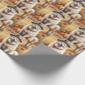 Samoed in Herbst Blätter Erntedank Kunst Geschenkpapier (Ecke)