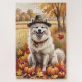 Samoed in Herbst Blätter Erntedank Kunst Puzzle (Vertikal)
