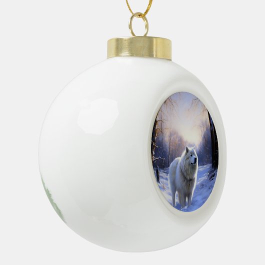 Samoed Let It Snow Weihnachten Keramik Kugel-Ornament (Links)