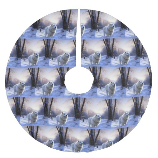 Samoed Let It Snow Weihnachten Polyester Weihnachtsbaumdecke (Vorderseite)