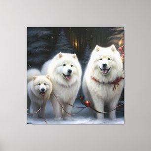 Samojed Schneeschlitten Weihnachtsdekoration Leinwanddruck