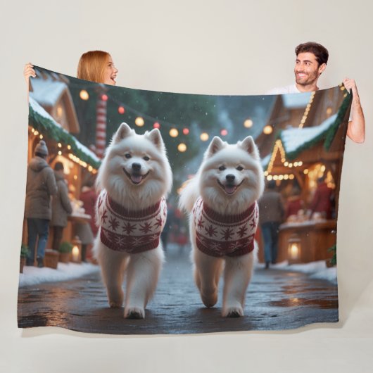 Samojedden Hunde Weihnachten Schnee Urlaub Fleecedecke (Beispiel)