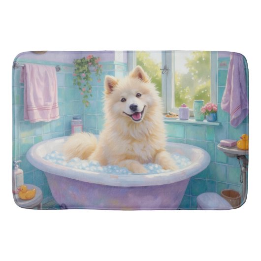 Samojede Badezeit Fluffige Badezimmer Dekoration Badematte (Vorderseite)