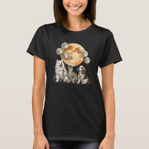 Samojede Beagle Bengalkatze Halloween Mond Kunst T-Shirt