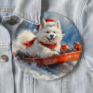Samojede-Hund im Schlitten Lass es schneien Weihna Button