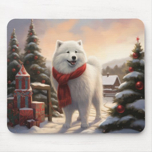Samojede-Hund im Schnee Weihnachten Mousepad (Vorne)