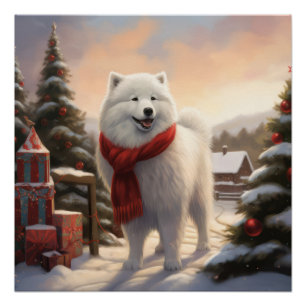 Samojede-Hund im Schnee Weihnachten  Poster
